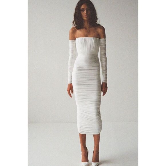 ALEX PERRY Sterling Ruched Long Sleeve Off Shoulder Dress AU14/US10 - Picture 2 of 12